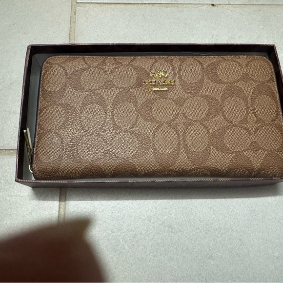 Coach Handbags - Coach Tan Signature Wallet with Gold Accents